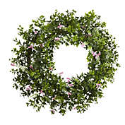 Nearly Natural 18" Mini Ivy & Floral Double Ring Wreath w/Twig Base