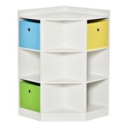 Halifax North America Wooden Kids Cabinet Corner Storage Drawer Clothes Books Organizer Children Display Shelf Wardrobe for Bedroom 9-Cubby Bins, White