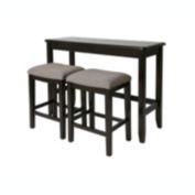 NewRidge Home Goods Brevard 48"W Pub Sofa Table with Two Nested Upholstered Stools - Espresso