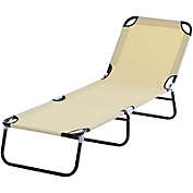 Outsunny Outdoor Sun Lounger, Folding Chaise Lounge Chair w/ 4-Position Adjustable Backrest for Beach, Poolside and Patio, Beige