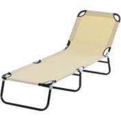 Outsunny Outdoor Sun Lounger, Folding Chaise Lounge Chair w/ 4-Position Adjustable Backrest for Beach, Poolside and Patio, Beige