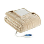 Beautyrest 100% Polyester Solid Microlight to Berber Heated Snuggle Wrap, Tan