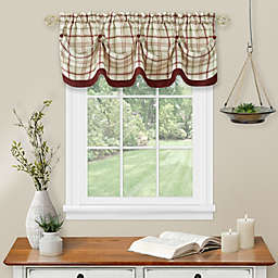 Kate Aurora Country Farmhouse Plaid Tattersall Button Tuck Window Valance - 58 in. W x 15 in. L, Burgundy