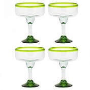 Amici Home Authentic Mexican Baja Margarita Glasses, Set of 4 - Lime Green Rim