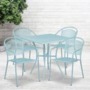Flash Furniture Oia Commercial Grade 28" Square Sky Blue Indoor-Outdoor Steel Patio Table Set with 4 Round Back Chairs