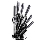 Berlinger Haus Kitchen Knife Set with Block, 8 Piece Knives Set for Kitchen, Gray Cooking Knives with Kitchen Shears, Sharp Cutting Stainless Steel Chef Knife Set with Acrylic Stand