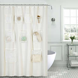GoodGram Fabric Shower Curtain Liners With Mesh Pockets - Beige