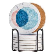 Juvale Set of 8 Marble Moon Design Table Coasters for Drinks, Round Cork Base and Holder for Housewarming Gift (4 In)