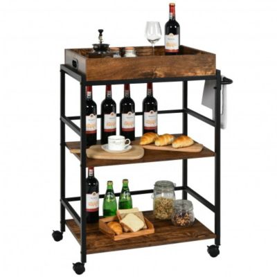 Beaugreen Collapsible Utility Cart Rolling Cart Bar Cart Metal Serving Cart for Home Kitchen Party Outdoor