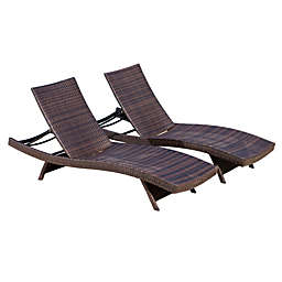 Contemporary Home Living Set of 2 Brown Outdoor Patio Chaise Lounge Chairs 79.5