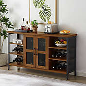 Infinity Merch Multifunctional Rustic Wood Wine Cabinet with Storage in Hazelnut Brown