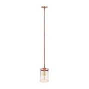 Lalia Home 1-Light 9.25" Modern Farmhouse Adjustable Hanging Cylindrical Clear Glass Pendant Fixture With Metal Accents , Rose Gold