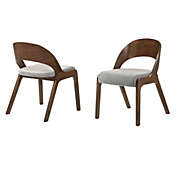 Armen Living Polly Mid-Century Modern Dining Accent Chairs in Walnut Finish and Grey Fabric