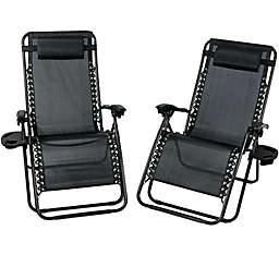 Sunnydaze Oversized Zero Gravity Lounge Chair & Cup Holder - Set of 2 - Black