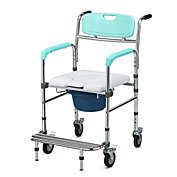 Slickblue Aluminum Medical Transport Commode Wheelchair Shower Chair-Turquoise