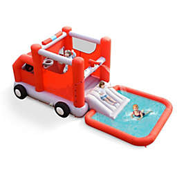 Slickblue Fire Truck Themed Inflatable Castle Water Park Kids Bounce House without Blower