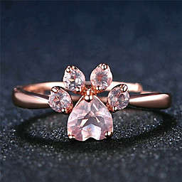 Maya's Grace Crystal Zircon Quartz Paw Print Ring Adjustable Jewelry Wedding Gift