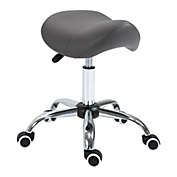 HOMCOM Ergonomic Rolling Saddle Stool PU Leather Hydraulic Spa Stool Height Adjustable Swivel Drafting Medical Salon Chair, Grey