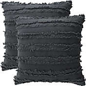 PiccoCasa 2 Pcs Tassels Cotton Linen Throw Pillow Covers, Bohemia Decorative Striped Cushion Covers for Sofa Bedroom Livingroom Car Seated, Dark Gray, 20"x20"