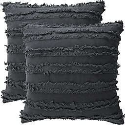 PiccoCasa 2 Pcs Tassels Cotton Linen Throw Pillow Covers, Bohemia Decorative Striped Cushion Covers for Sofa Bedroom Livingroom Car Seated, Dark Gray, 20