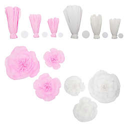 Okuna Outpost 3D Flower Decor, Pink White Paper Wall Flowers for Baby Shower, Birthday Party (6 Pieces)