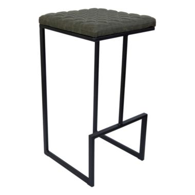 LeisureMod Millard Leather Bar Stool With Metal Frame - Olive Green. View a larger version of this product image.