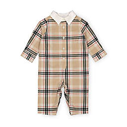 Hope & Henry Baby Long Sleeve Button Front Romper (Signature Tan Plaid, 0-3 Months)