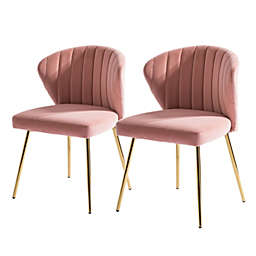 Karat Home Aiala Velvet Side Chair Set of 2 in PINK