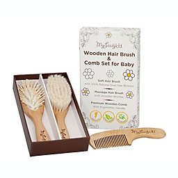 My Sassy Kid Wooden Baby Hair Brush and Comb Set with Natural Goat Hair in Brown