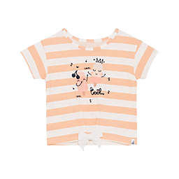 Deux par Deux Organic Cotton Slub T-Shirt With Bow Printed Stripe Peach