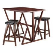 Winsome Harrington 3-Piece Drop Leaf High Table, 2 Cushion Saddle Seat Stools 24