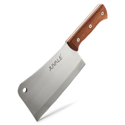 Juvale Meat Cleaver, Heavy Duty Butcher Bone Knife with Solid Wood Handle (Stainless Steel, 8 inch)