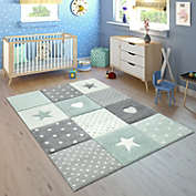 Paco Home Kids Rug for Nursery with Dots Hearts And Stars In Green Pastel Colors