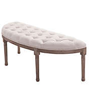 HOMCOM Vintage Semi-Circle Hallway Bench Tufted Upholstered Velvet-Touch Fabric Accent Seat with Rubberwood Legs, Off White