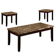 Saltoro Sherpi Contemporary Wood and Marble 3 Piece Cocktail Table Set, Brown-