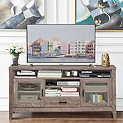 Slickblue Tall TV Stand with Glass Storage & Drawer