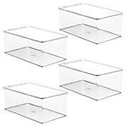 mDesign Storage Bin Box with Lid for Bathroom, Vanity - 4 Pack - Clear