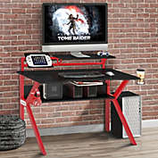 Saltoro Sherpi PVC Coated Ergonomic Metal Frame Gaming Desk, Black and Red-