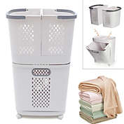 Stock Preferred Movable Hand-Held Laundry Basket With Wheeled in White