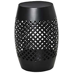 Outsunny Steel Patio End Table, Round Side Table with Hollow Drum Design, Accent Table for Outdoor and Indoor Use, Black