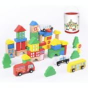 TOOKYLAND Wooden City Building Blocks - 50pcs - Wood Construction Stacking Set, Toy for Kids 2 Years Old +