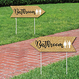 Big Dot of Happiness Gold Wedding Bathroom Signs - Wedding Sign Arrow - Double Sided Directional Yard Signs - Set of 2 Bathroom Signs