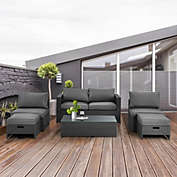 Gymax 6PCS Rattan Patio Conversation Furniture Set Cushioned Sectional Sofa Set