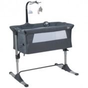 Costway Height Adjustable Baby Side Crib  with Music Box & Toys-Dark Gray