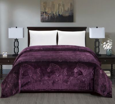 Luxurious and Plush Zebra Jacquard Bed Cover - Queen (90" X 90") - Plum