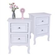 Inq Boutique 2pcs Country Style Two-Tier Night Tables Large Size White  YJ