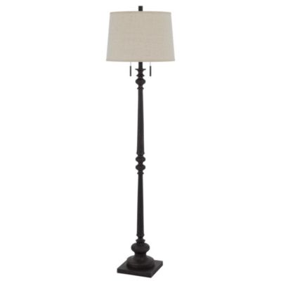 Cal Lighting 60W x 2 Torrington resin floor lamp with pull chain switch and hardback linen shade