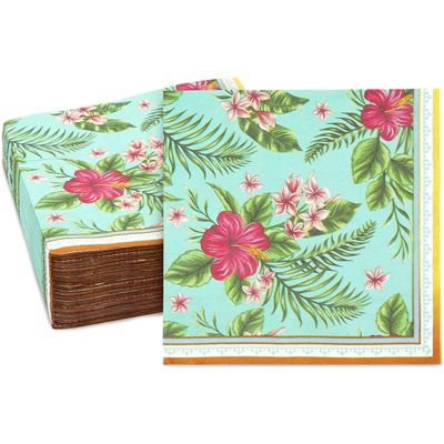 5 x 5 Sun-Sational Summer Luau Party Sophisticated Hibiscus Beverage Napkins Tableware Pack of 36 Paper