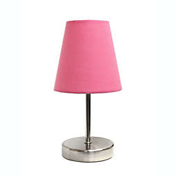 Simple Designs Sand Nickel Mini Basic Table Lamp with Fabric Shade - Sand Nickel/Pink
