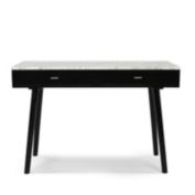 The Bianco Collection Viola 44" Rectangular Italian Carrara White Marble Writing Desk with Black Legs